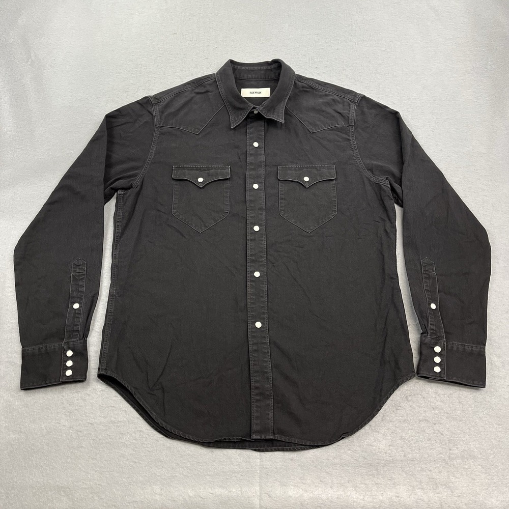 Buck Mason Western Shirt Mens Large Black Sateen Pearl Snap Cowboy Rancher